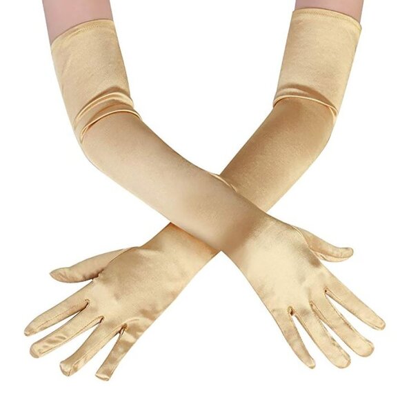 Girl Elbow Length Stretch Satin Long Flapper Gloves Evening Opera 20s Halloween - Picture 1 of 1